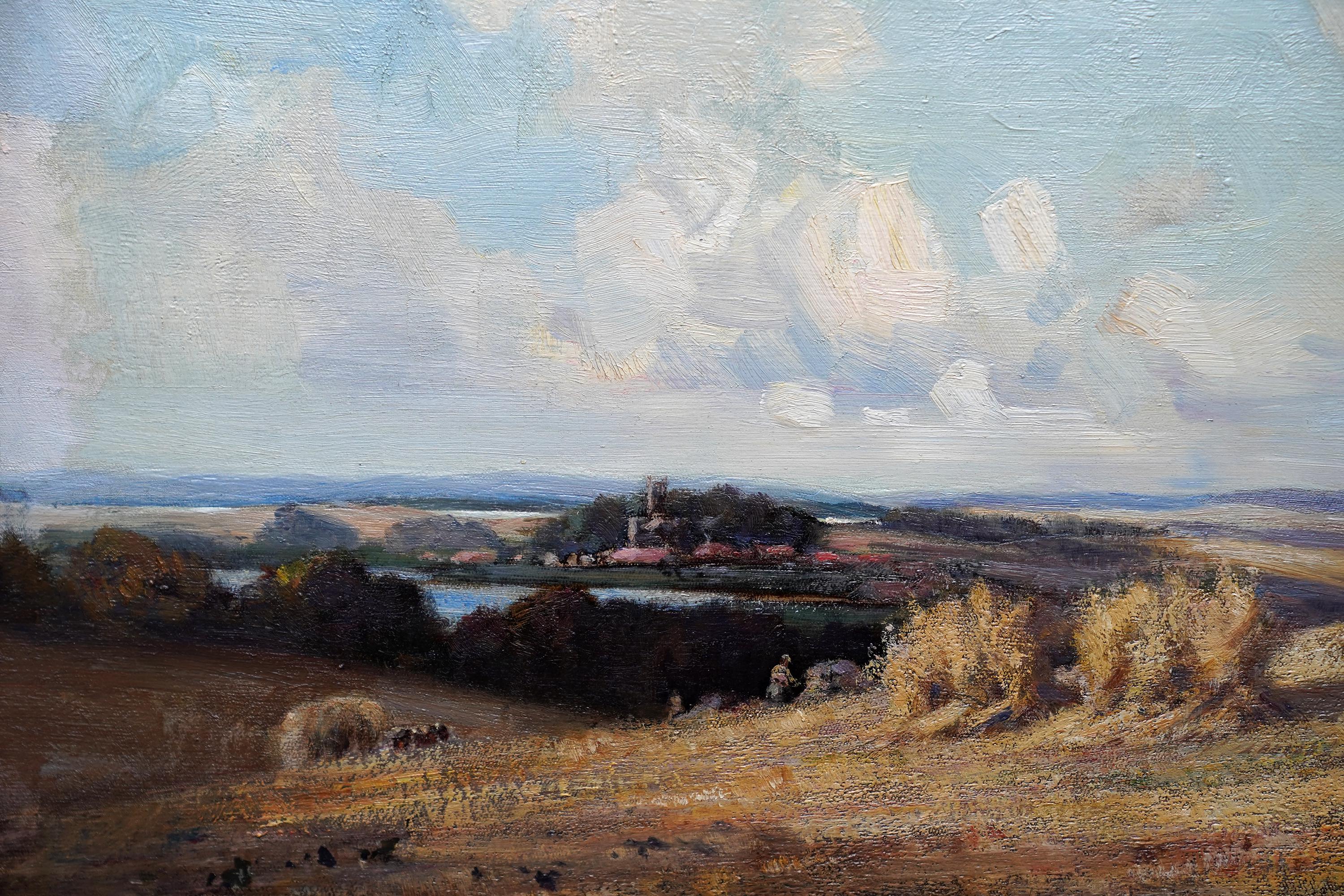 Harvest Landscape - Scottish Impressionist 1900 art  oil painting Scotland - Brown Landscape Painting by J A Henderson Tabert