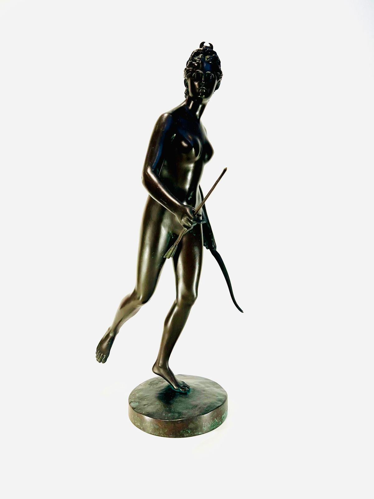 J A Houdon france Bronze 1790 „Diane“ von Barbedienne-Gründer. (Spätes 18. Jahrhundert) im Angebot