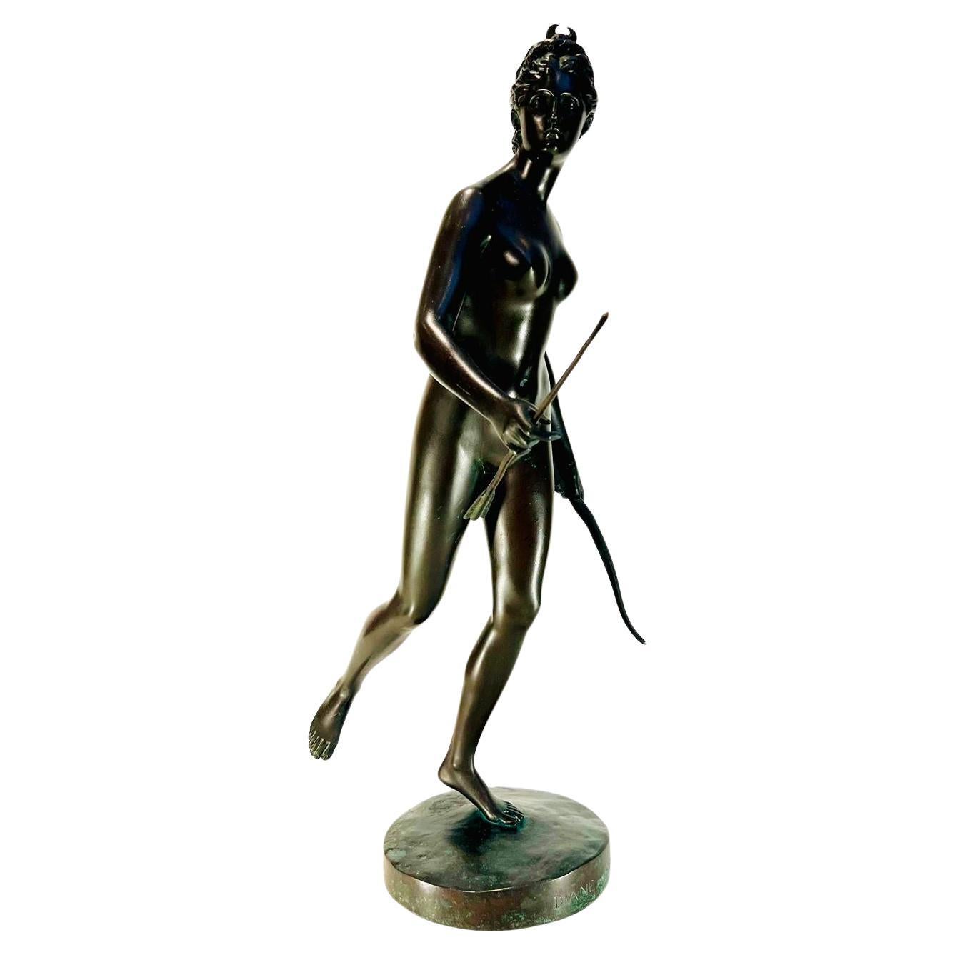 J A Houdon france bronze 1790 "Diane" by Barbedienne founder. For Sale