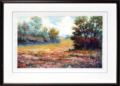 Spring in the Valley, Vibrant Oil on Paper Landscape, Signed