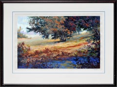 Vibrant Mountain Meadow with Oak Trees and Lupines, Signed, Oil on Paper