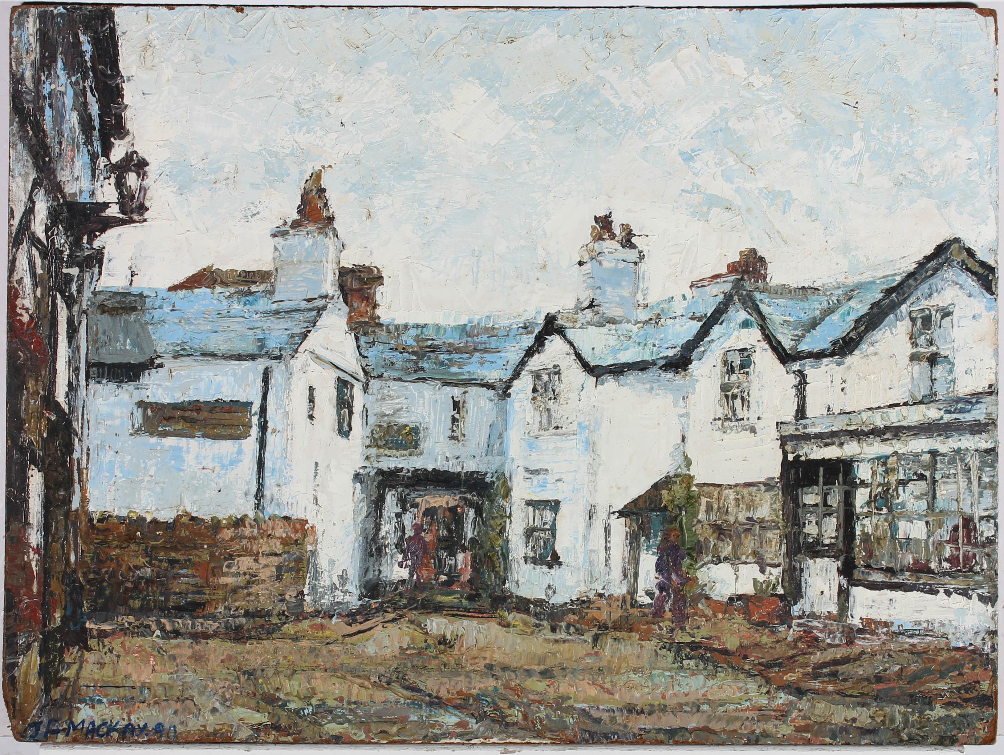 J A MacKay - 1980 Oil, The Old Town Courtyard - Painting by J A Mackay