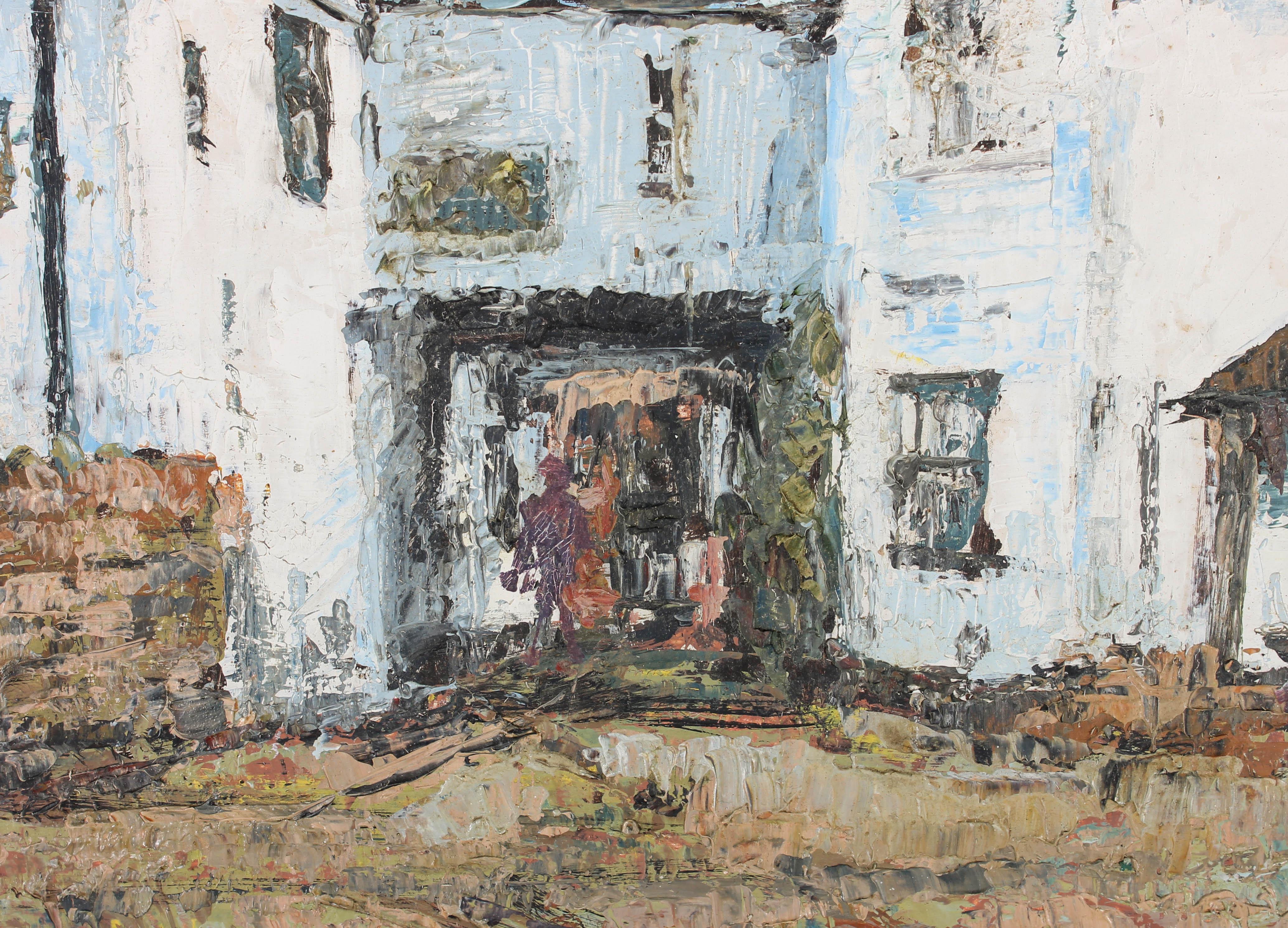 J A MacKay - 1980 Oil, The Old Town Courtyard For Sale 1