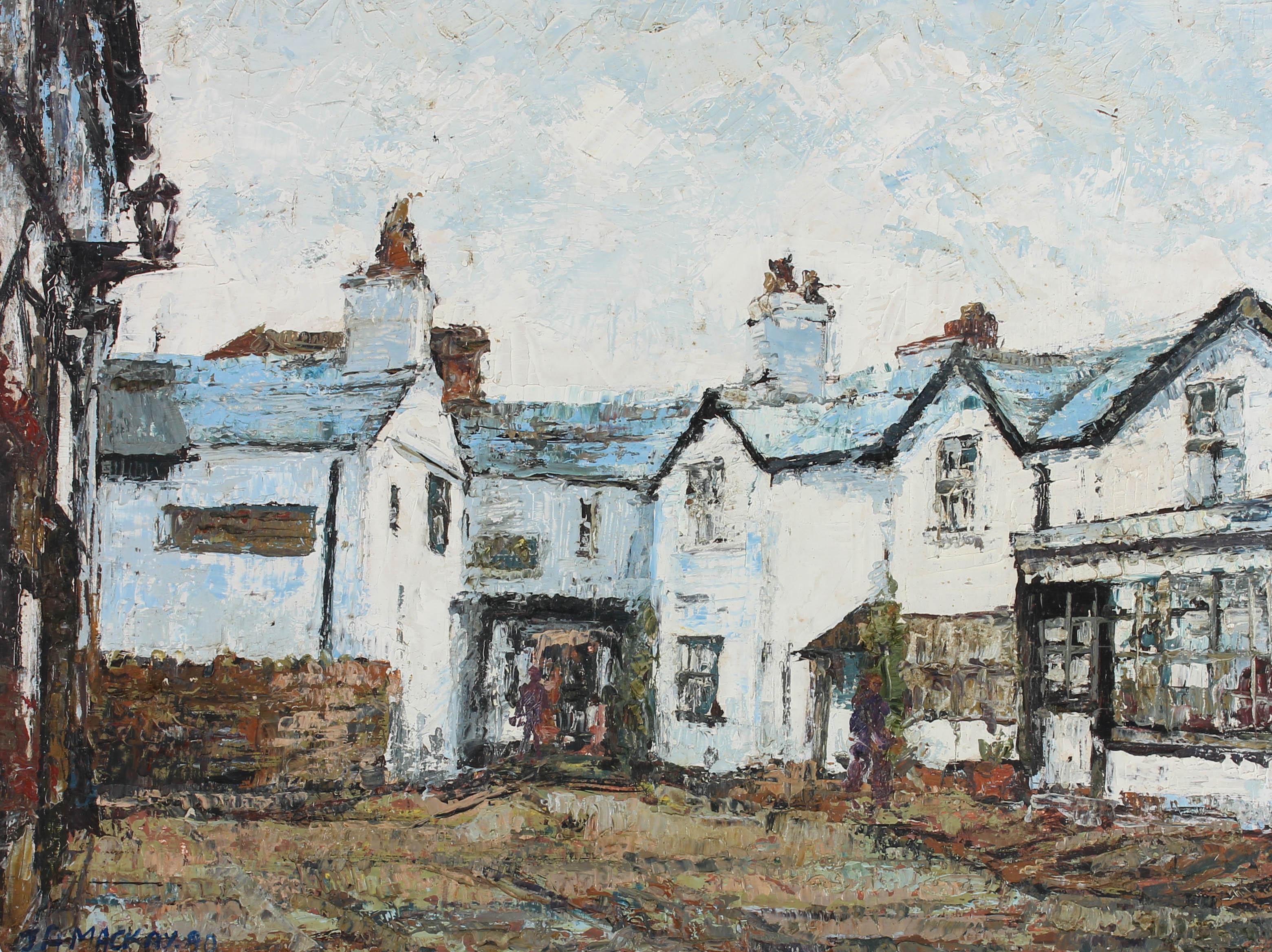 J A Mackay Landscape Painting - J A MacKay - 1980 Oil, The Old Town Courtyard