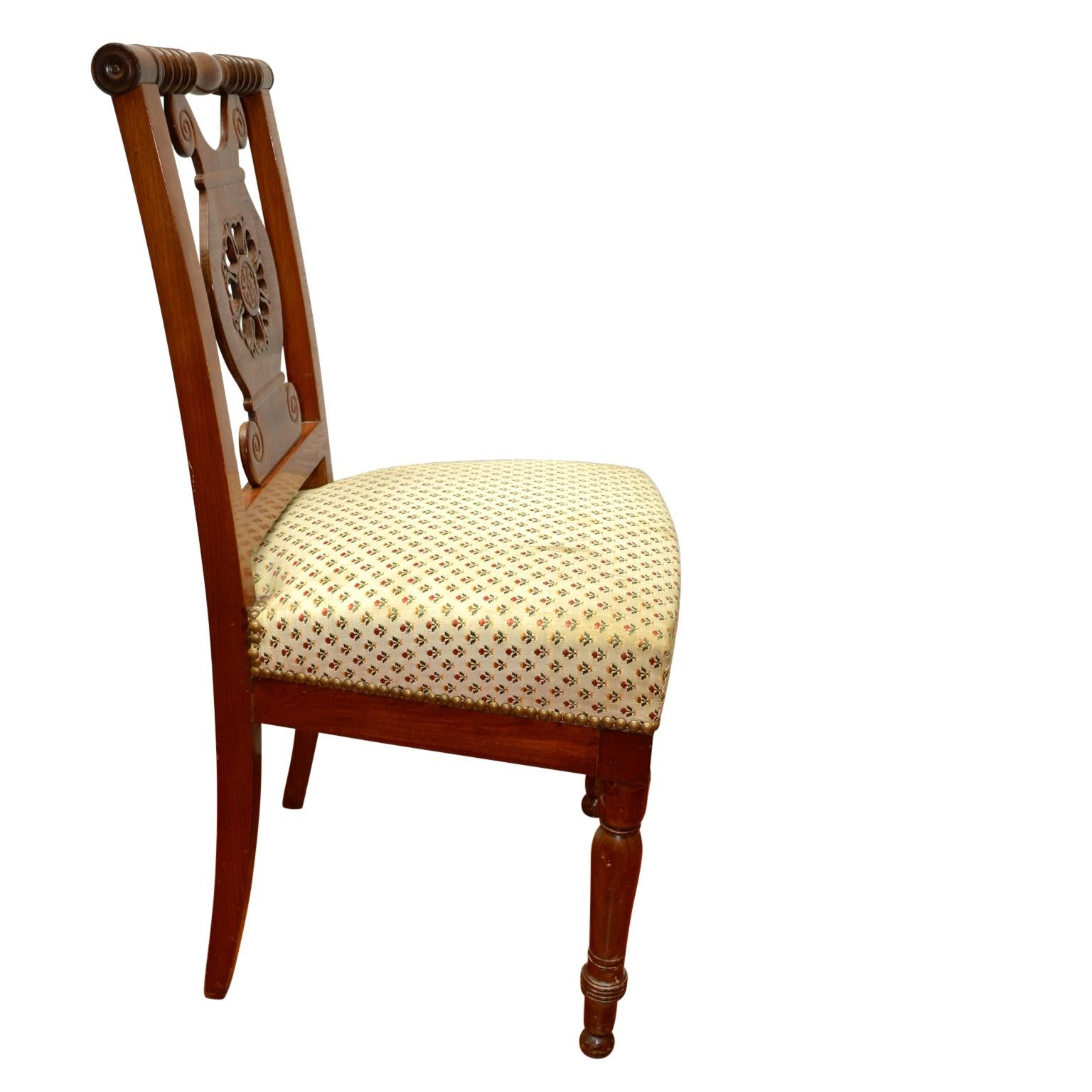 Hand-Carved Set of Six Directoire Mahogany Dining Chairs Attributed to Georges Jacob For Sale