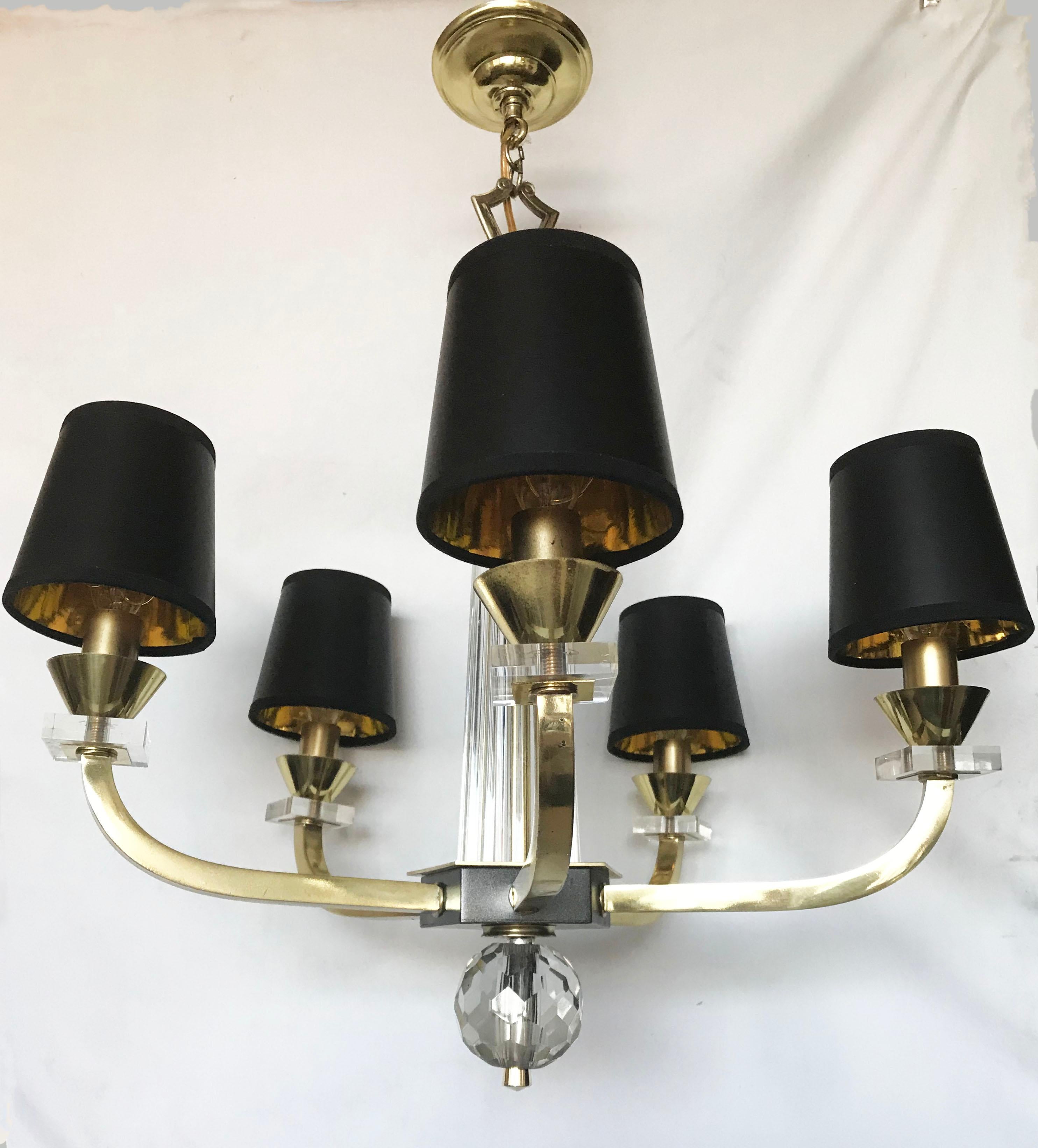 Mid-Century Modern J. Adnet 5 Arms Chandelier, Pair Available