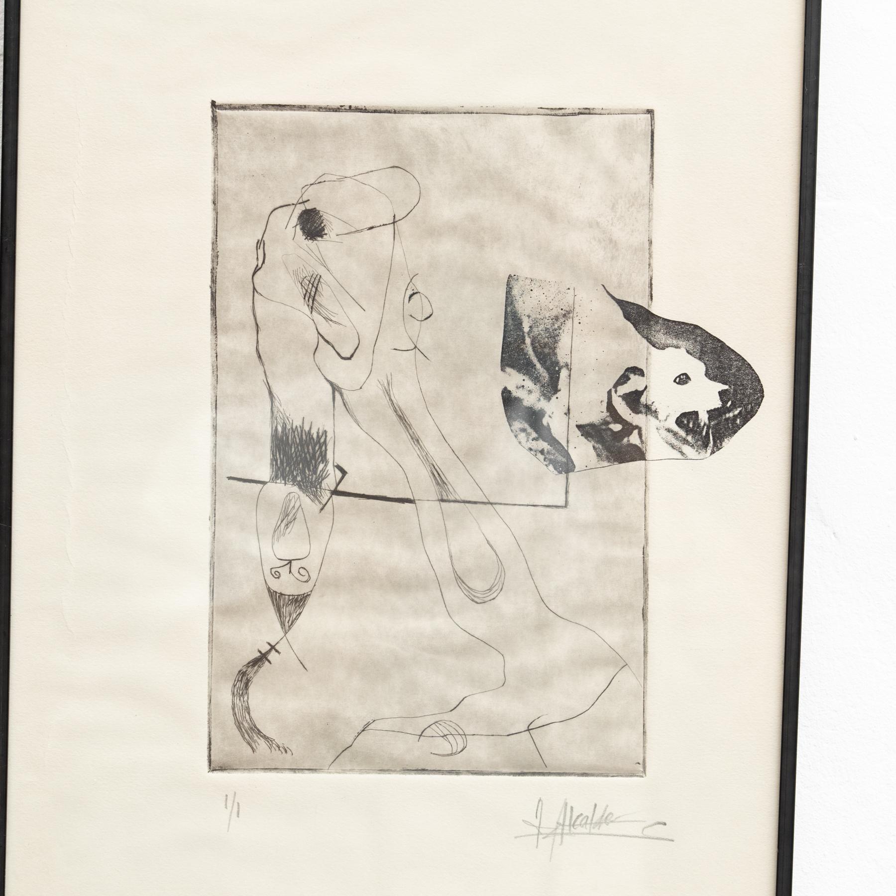 J. Opera d'arte incorniciata di Alcalde, 1950 circa In condizioni buone in vendita a Barcelona, ES