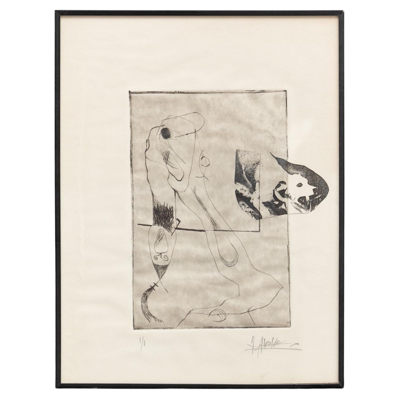 J. Opera d'arte incorniciata di Alcalde, 1950 circa