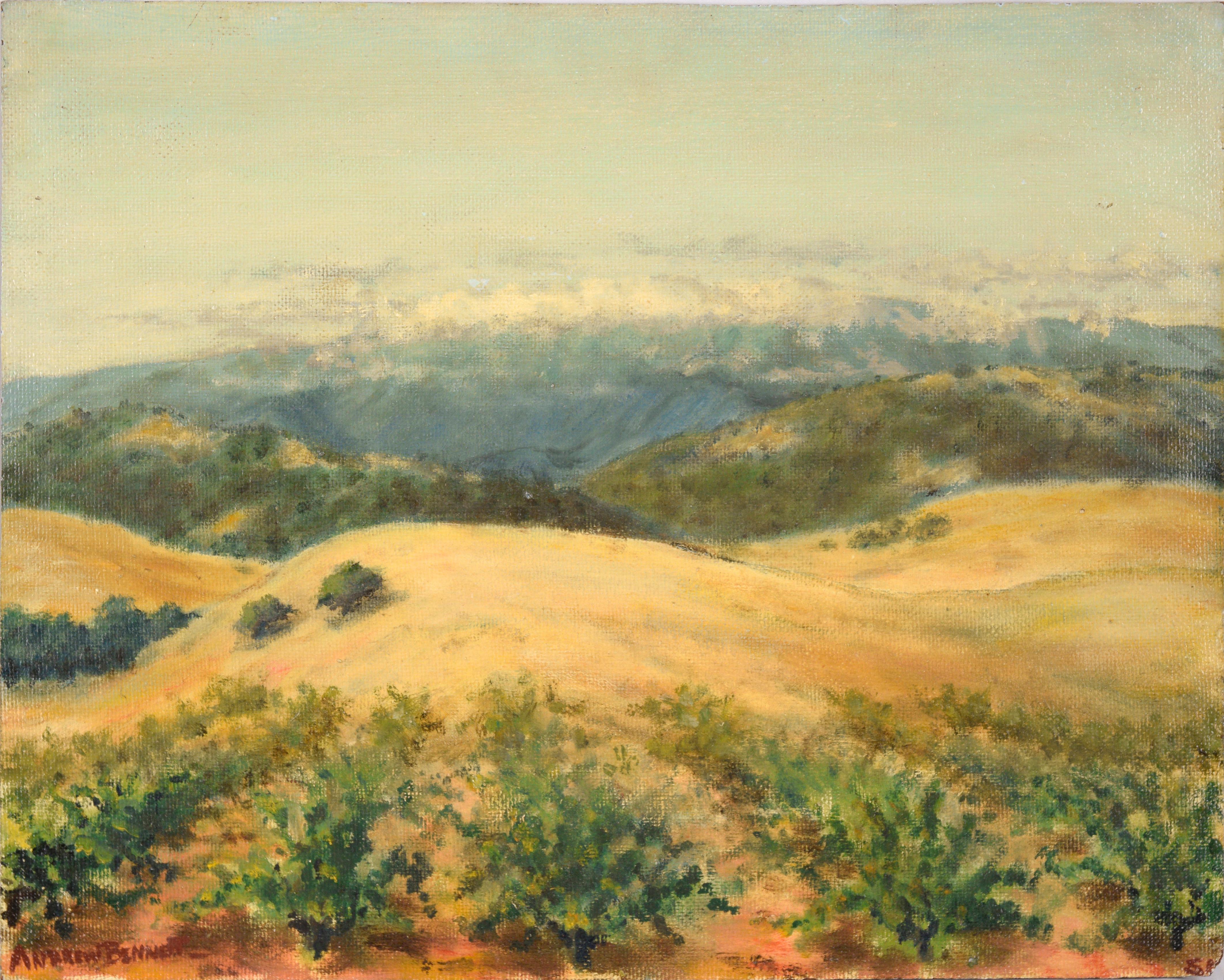 J. Andrew Bennett Landscape Painting - "California Round Hills" Mid Century Plein Aire Landscape in Oil on Masonite