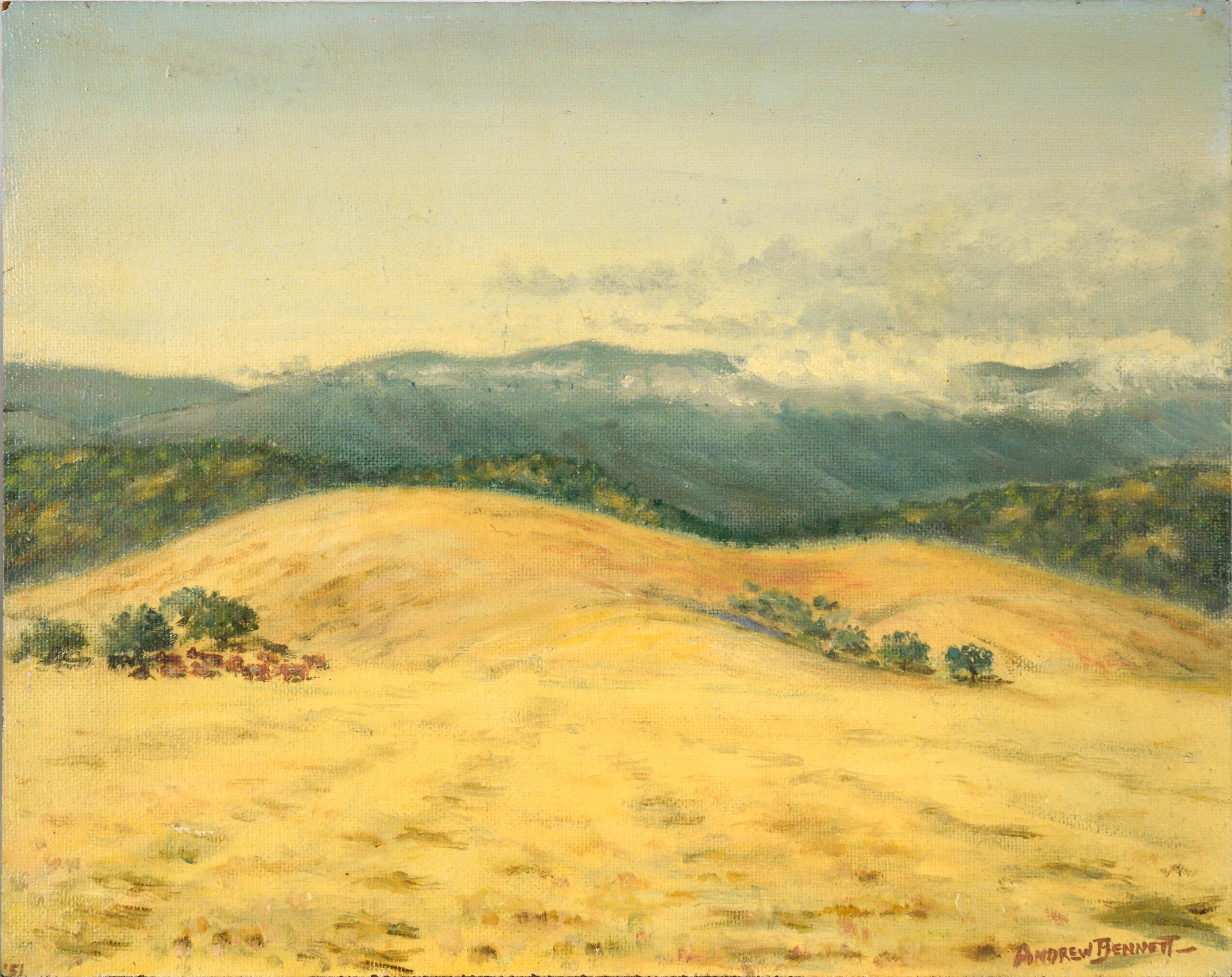 "California Summer" Paesaggio Plein Aire di metà secolo in olio su masonite