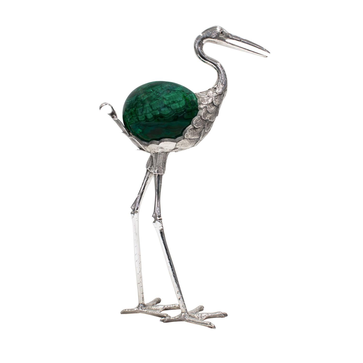 J. Antony Redmile Escultura de garza exótica con orbe de malaquita incrustado Años 70 (Firmada) Moderno de mediados de siglo en venta
