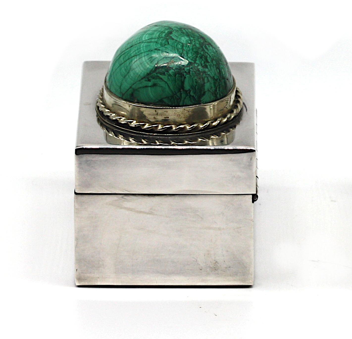 J. Anthony Redmile Malachite Mtd. Scatola in argento In condizioni buone in vendita a West Palm Beach, FL