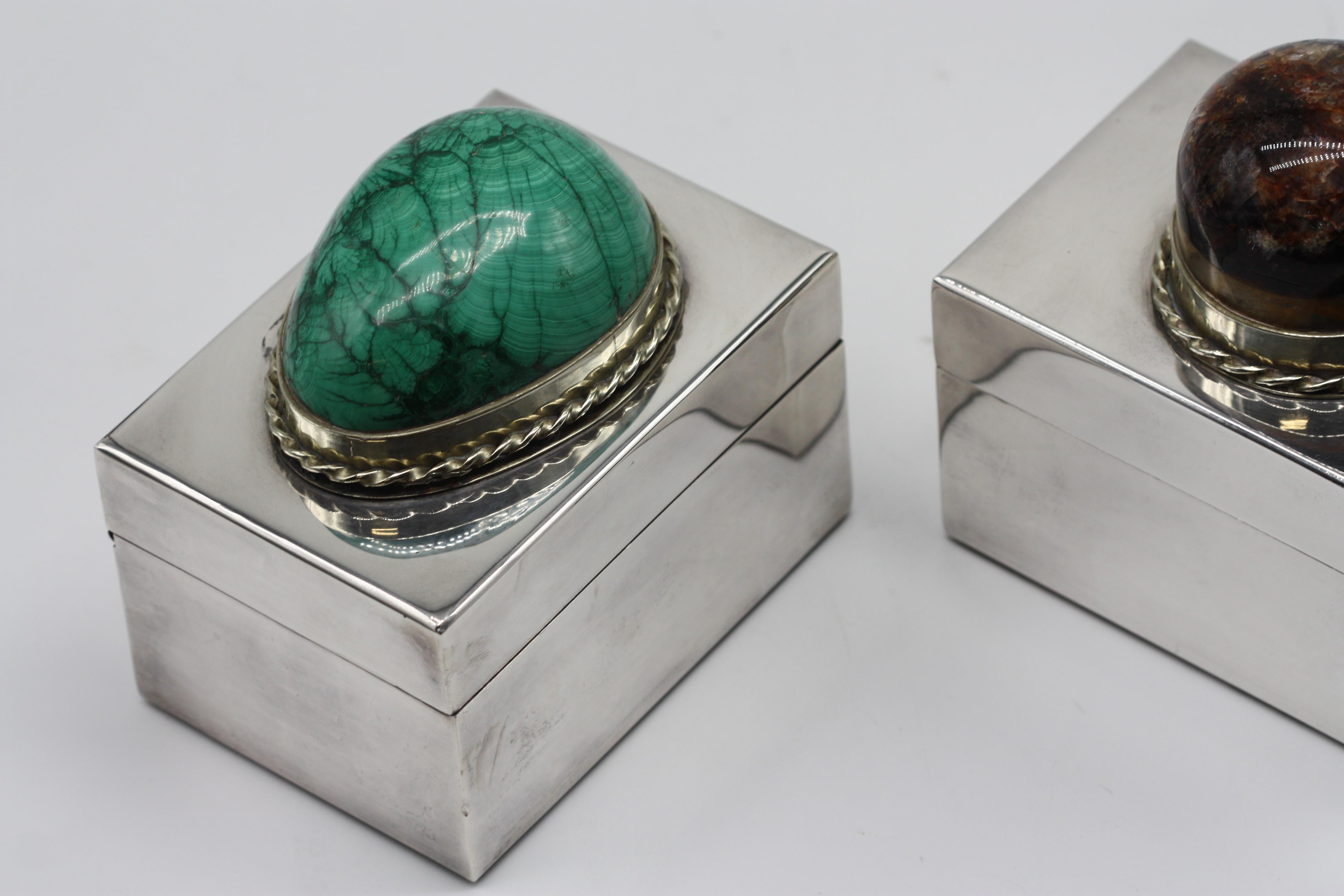 Argento J. Anthony Redmile Malachite Mtd. Scatola in argento in vendita