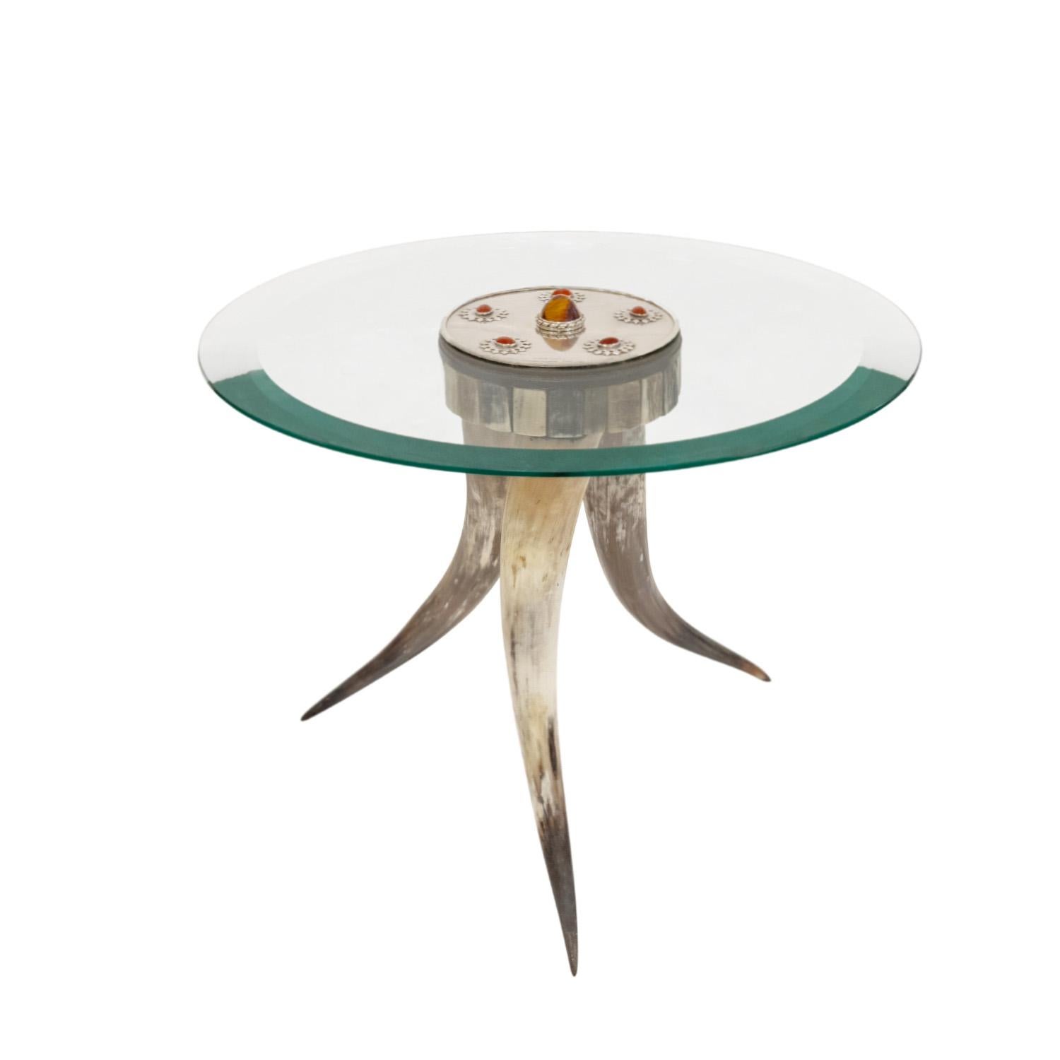 British J. Anthony Redmile Pair of Horn Tables with Nickel and Jasper 1970s 'Signed'