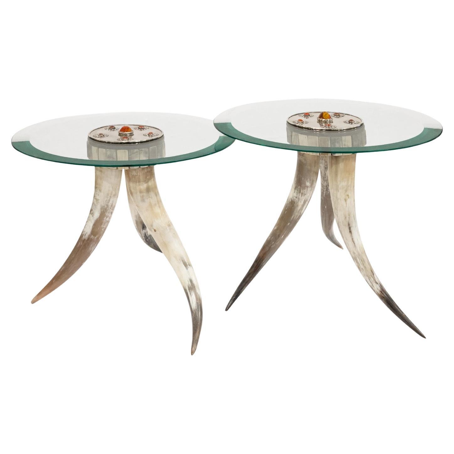J. Anthony Redmile Pair of Horn Tables with Nickel and Jasper 1970s 'Signed'