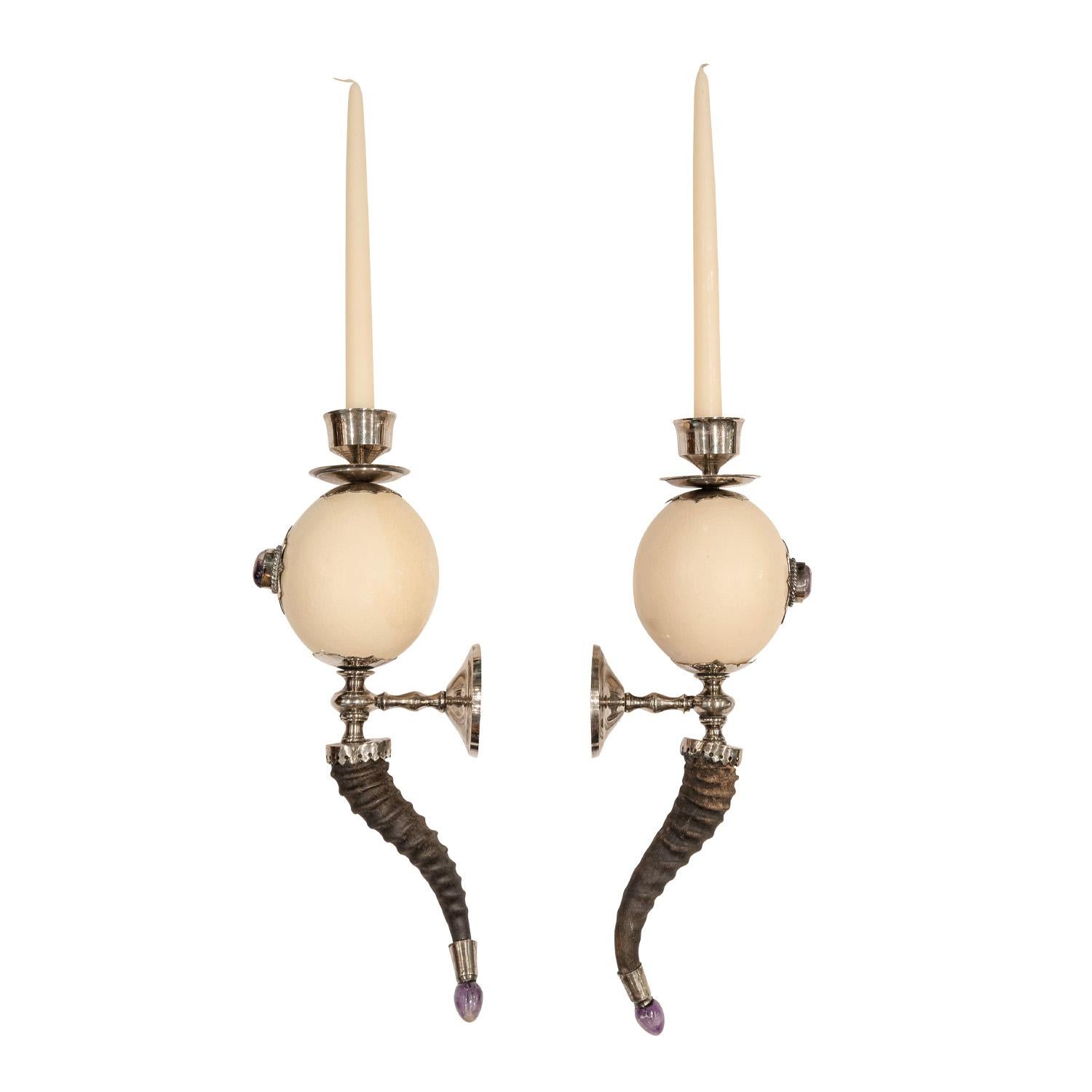 Mid-Century Modern J. Anthony Redmile Pair of Rare Ostrich Egg Wall Sconces 1970s 'Signed' For Sale