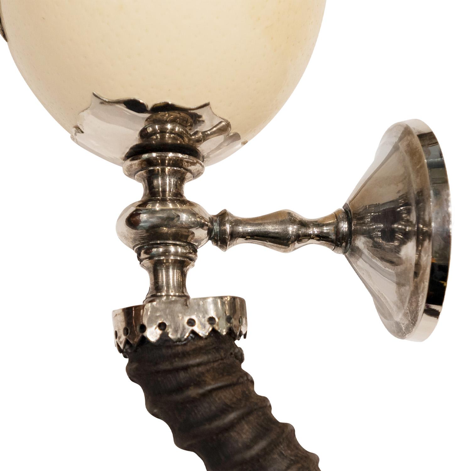 Hand-Crafted J. Anthony Redmile Pair of Rare Ostrich Egg Wall Sconces 1970s 'Signed' For Sale