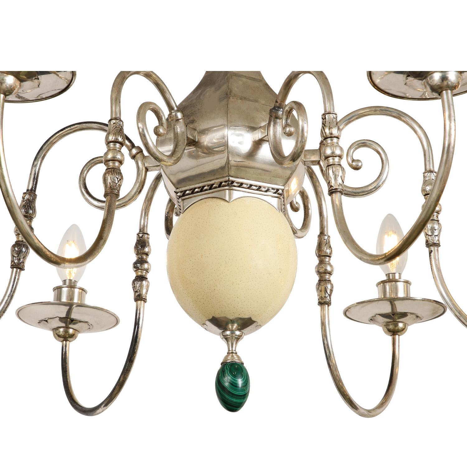 Modern J. Anthony Redmile Rare Chandelier with Mounted Ostrich Eggs 1970s 'Signed' For Sale