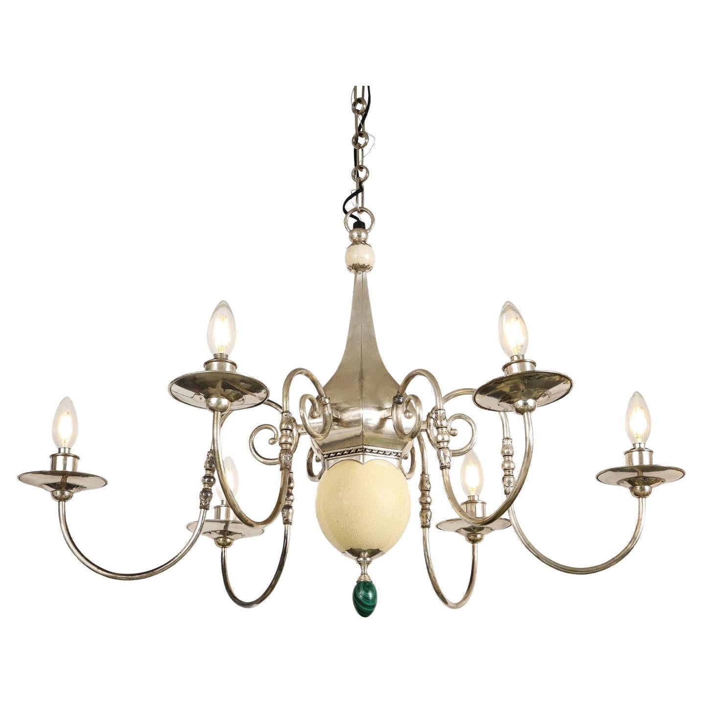 J. Anthony Redmile Rare Chandelier with Mounted Ostrich Eggs 1970s 'Signed' For Sale