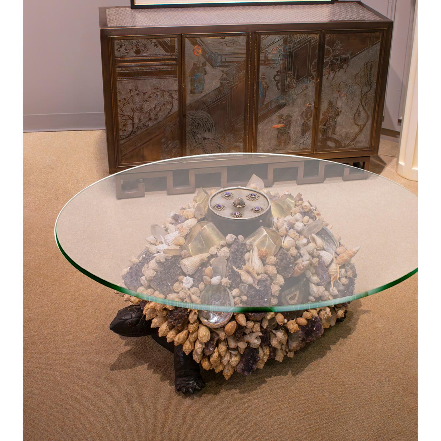 J. Antony Redmile Turtle Coffee Table with Shells and Crystals 1970s (Signed) en vente 2