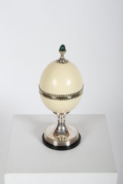 J. Antony Redmile London Uovo di struzzo con terminale in malachite Scatola placcata in argento anni '70