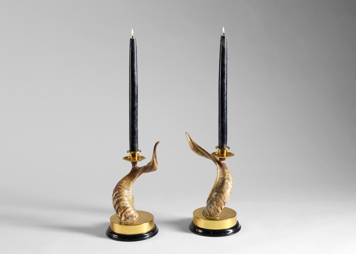 J. Antony Redmile, Pair of Twisted Horn Candleholders, UK, c. 1970 In Good Condition For Sale In New York, NY