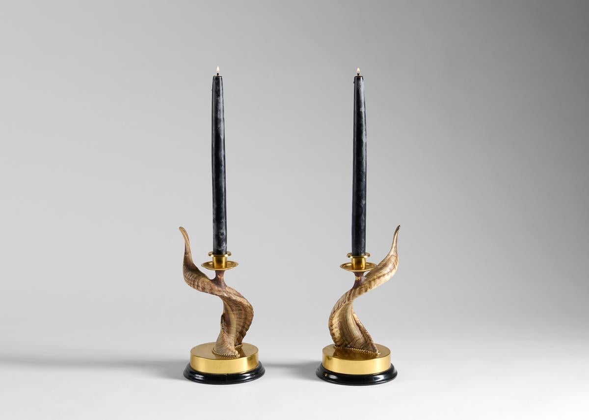 Late 20th Century J. Antony Redmile, Pair of Twisted Horn Candleholders, UK, c. 1970 For Sale