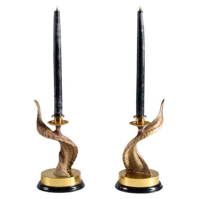 J. Antony Redmile, Pair of Twisted Horn Candleholders, UK, c. 1970