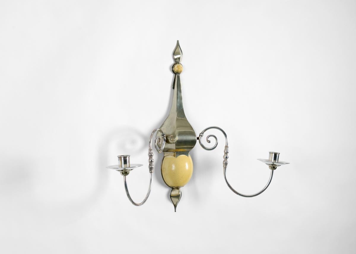 British J. Antony Redmile, Two-branched Aluminum & Egg Sconce, UK, 1970s For Sale