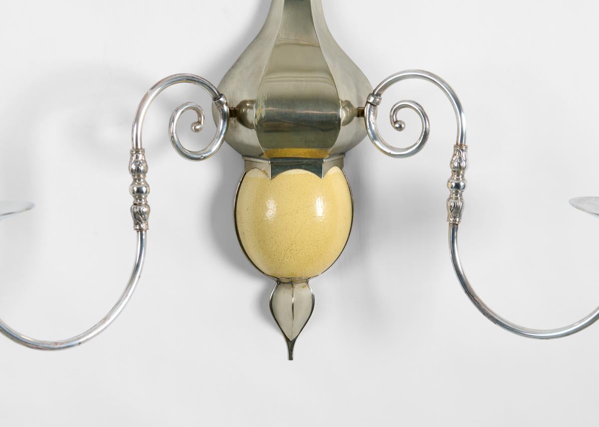 J. Antony Redmile, Two-branched Aluminum & Egg Sconce, UK, 1970s In Good Condition For Sale In New York, NY