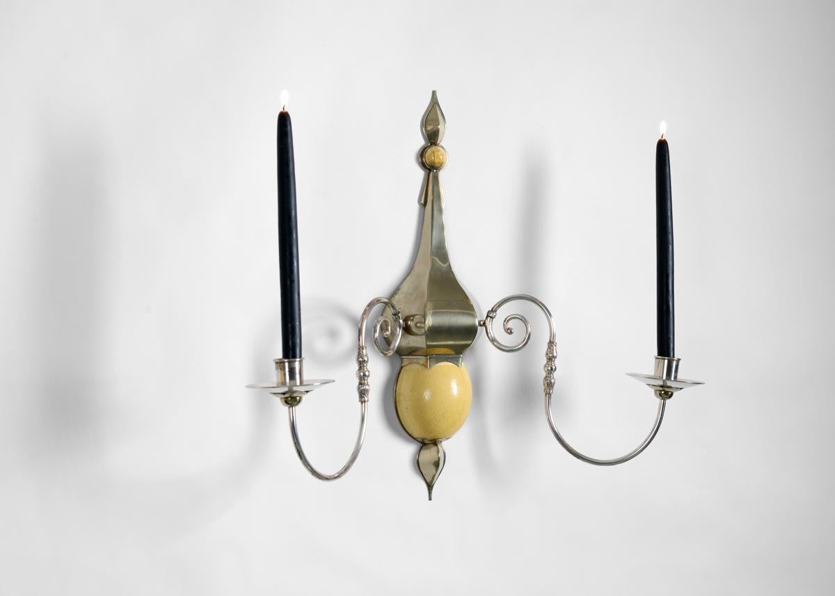 J. Antony Redmile, Two-branched Aluminum & Egg Sconce, UK, 1970s For Sale 1