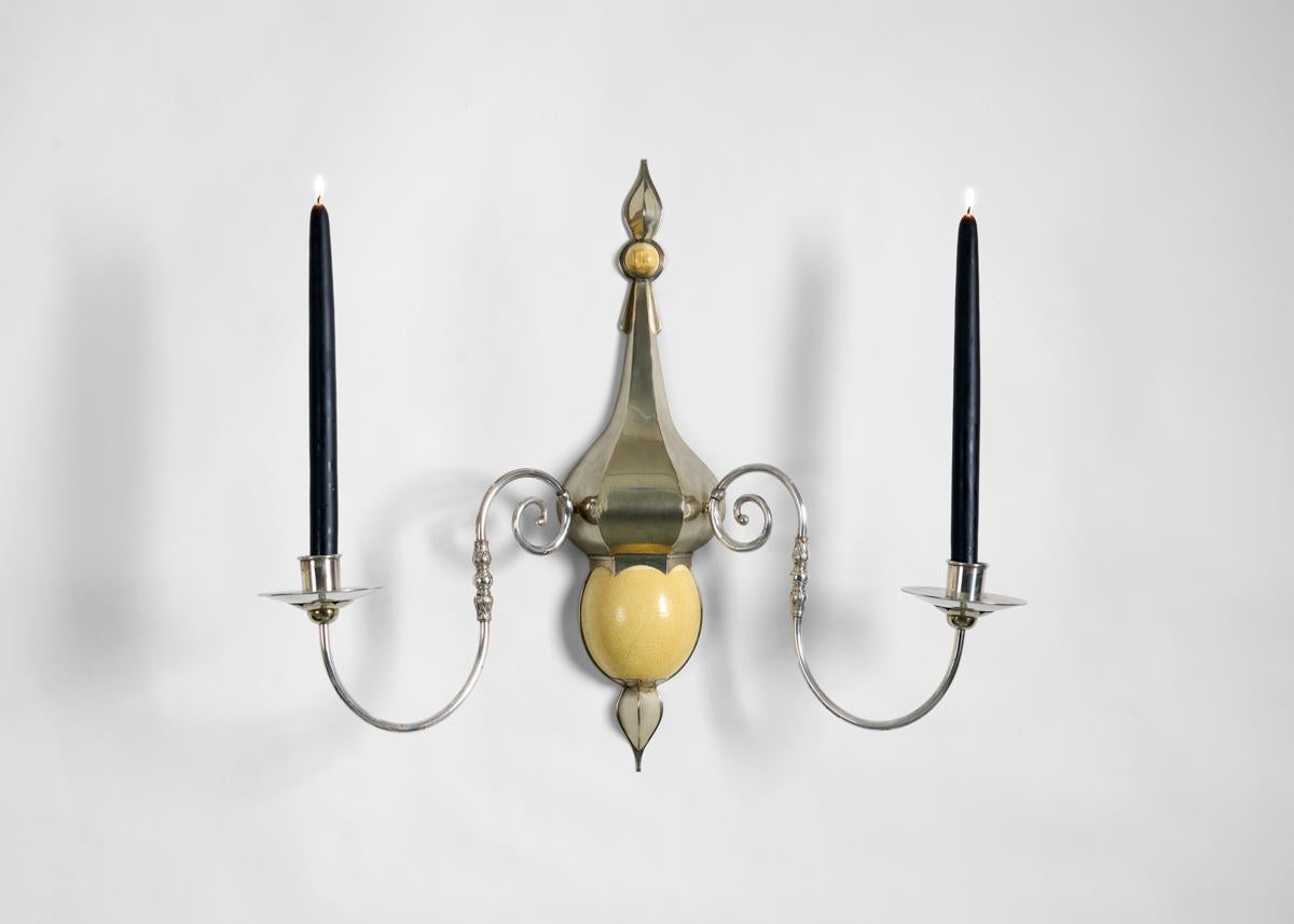 J. Antony Redmile, Two-branched Aluminum & Egg Sconce, UK, 1970s For Sale 2