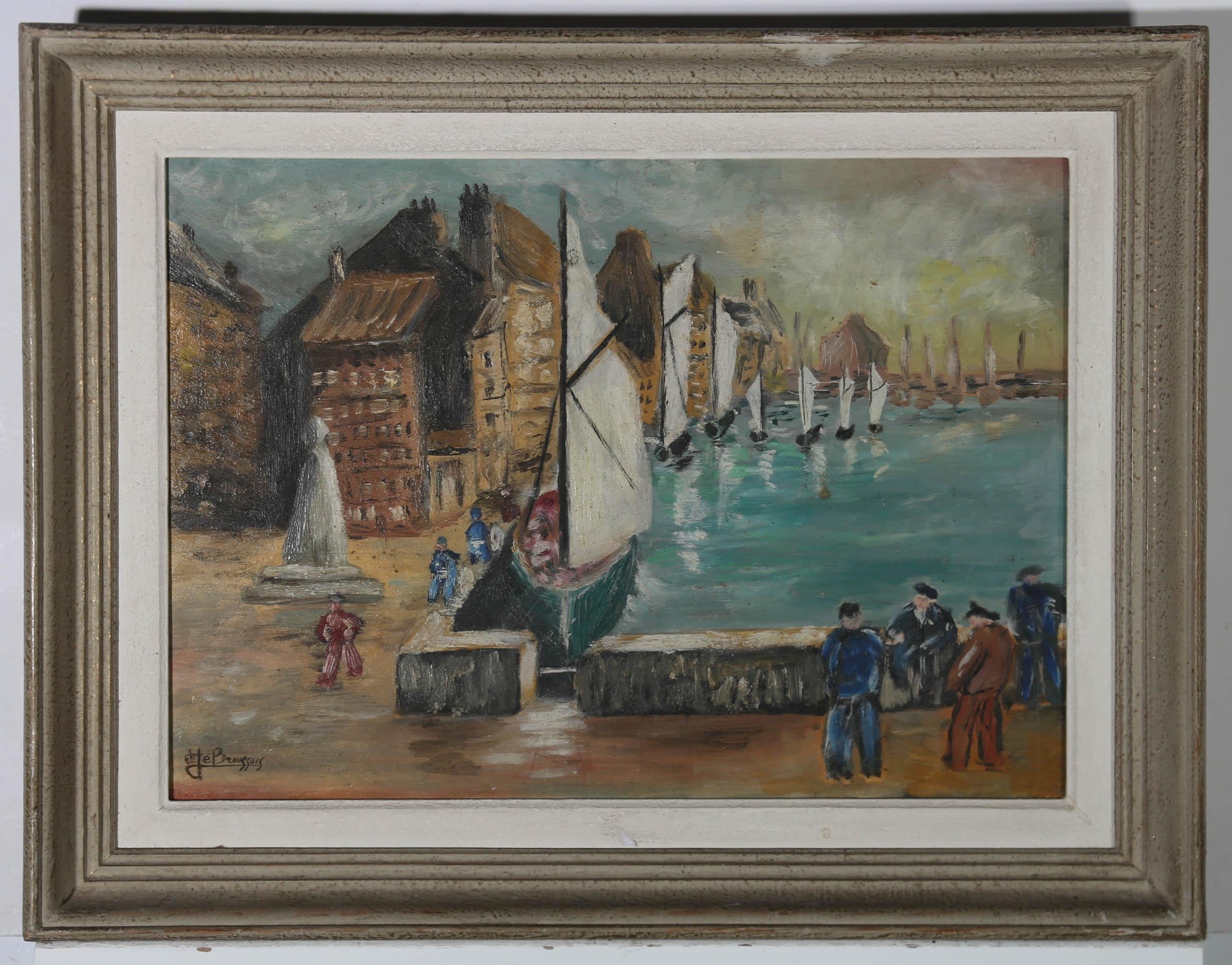 J. B.  - Mid 20th Century Oil, The French Harbour For Sale 2