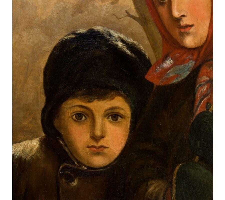 J. B. Crosbie - Signed 1896 Oil, Victorian Children in Winter Landscape For Sale 1