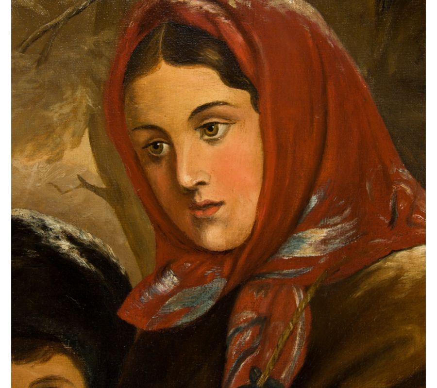 J. B. Crosbie - Firmado 1896 Óleo, Niños victorianos en un paisaje invernal 3