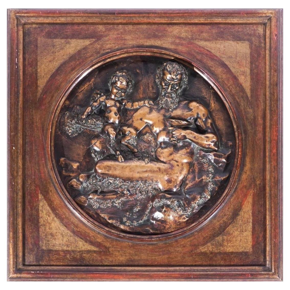 J. B. Germain (1841-1910) Bas Relief Bronze Tondo of Bacchus with Young Satyr For Sale