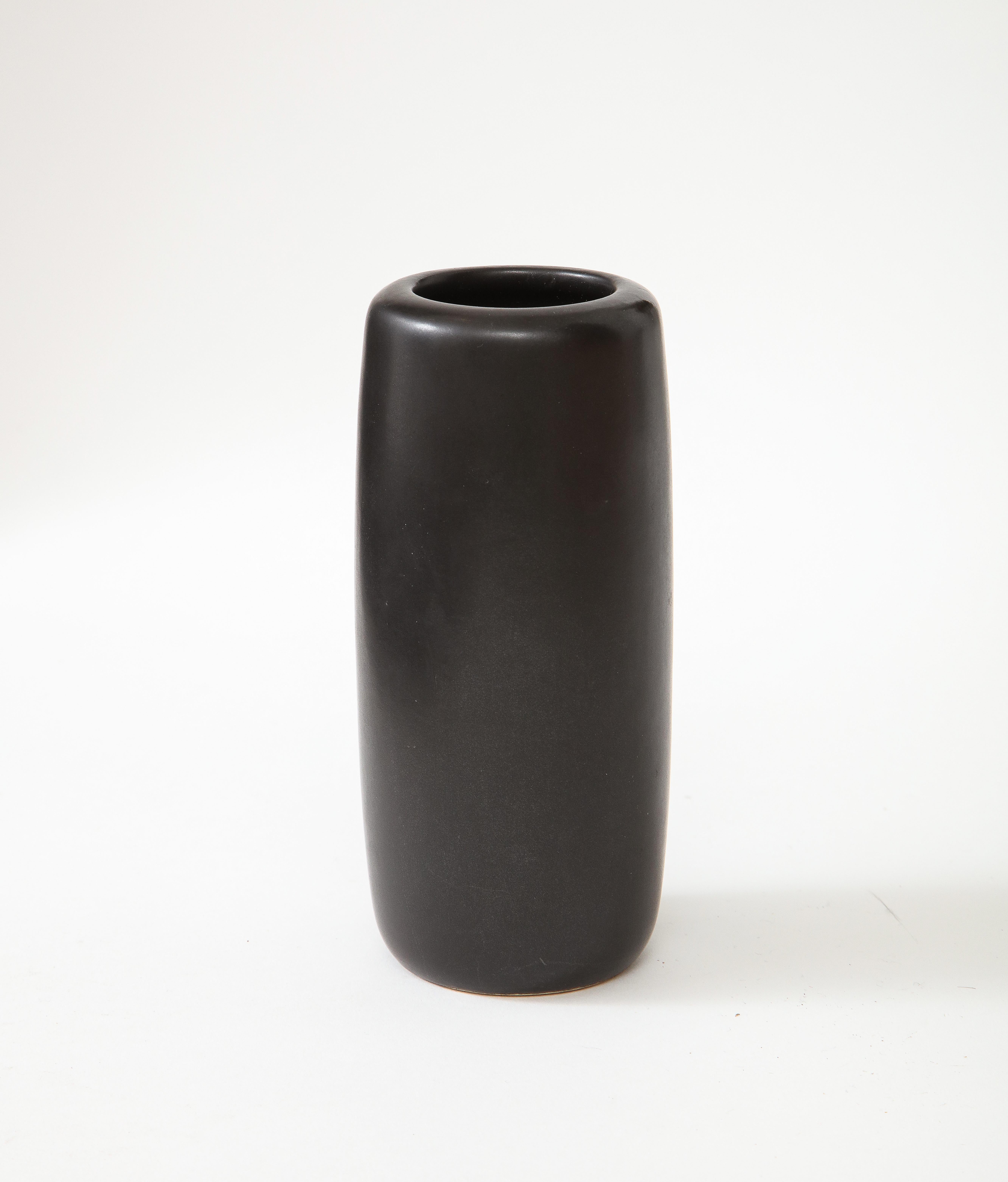 J. B. Matte Black Modern Vase, Signed, c. 1960
Ceramic
H: 6 Diam. 2.75 in.