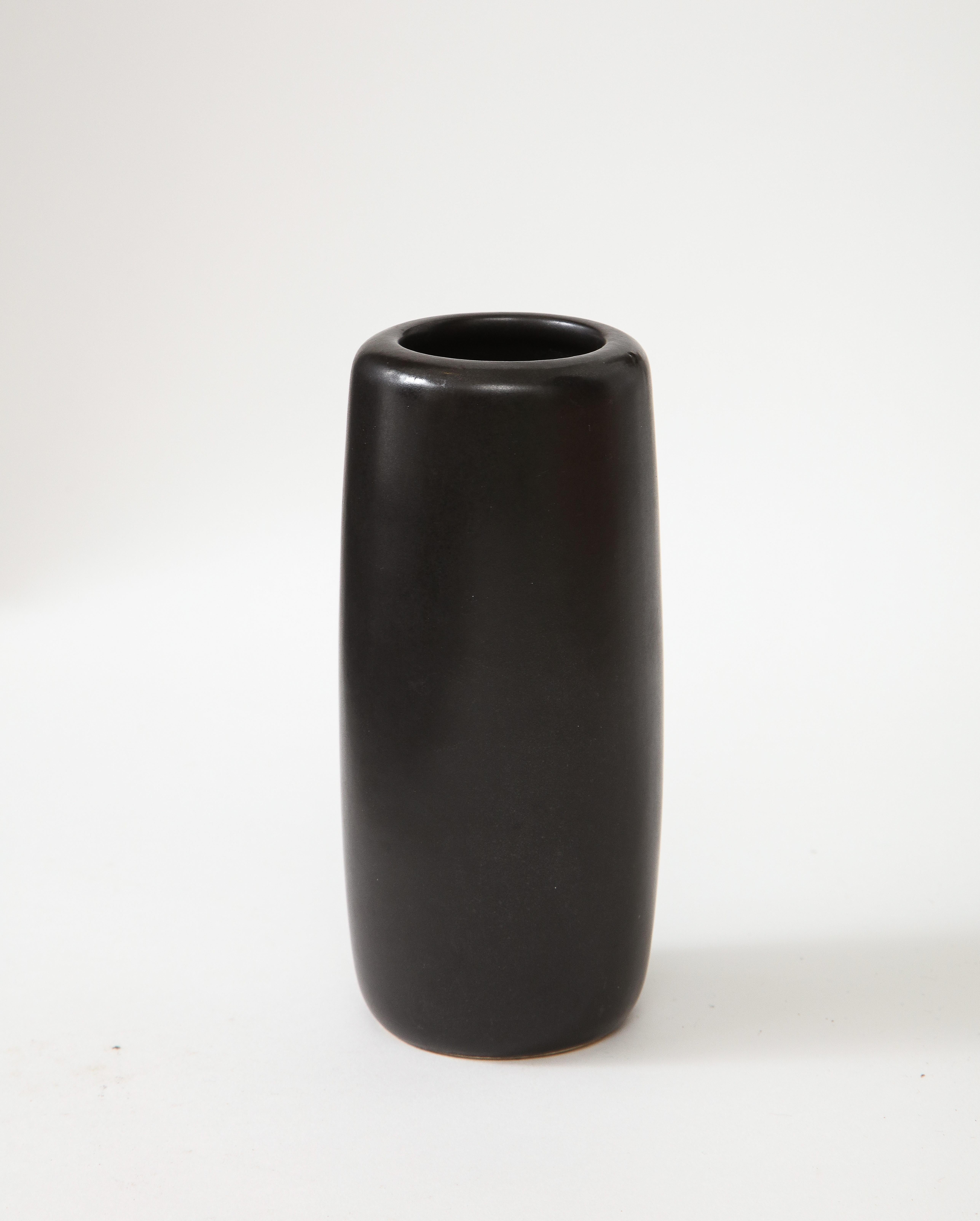 Mid-20th Century J. B. Matte Black Modern Vase, Signed, c. 1960 For Sale
