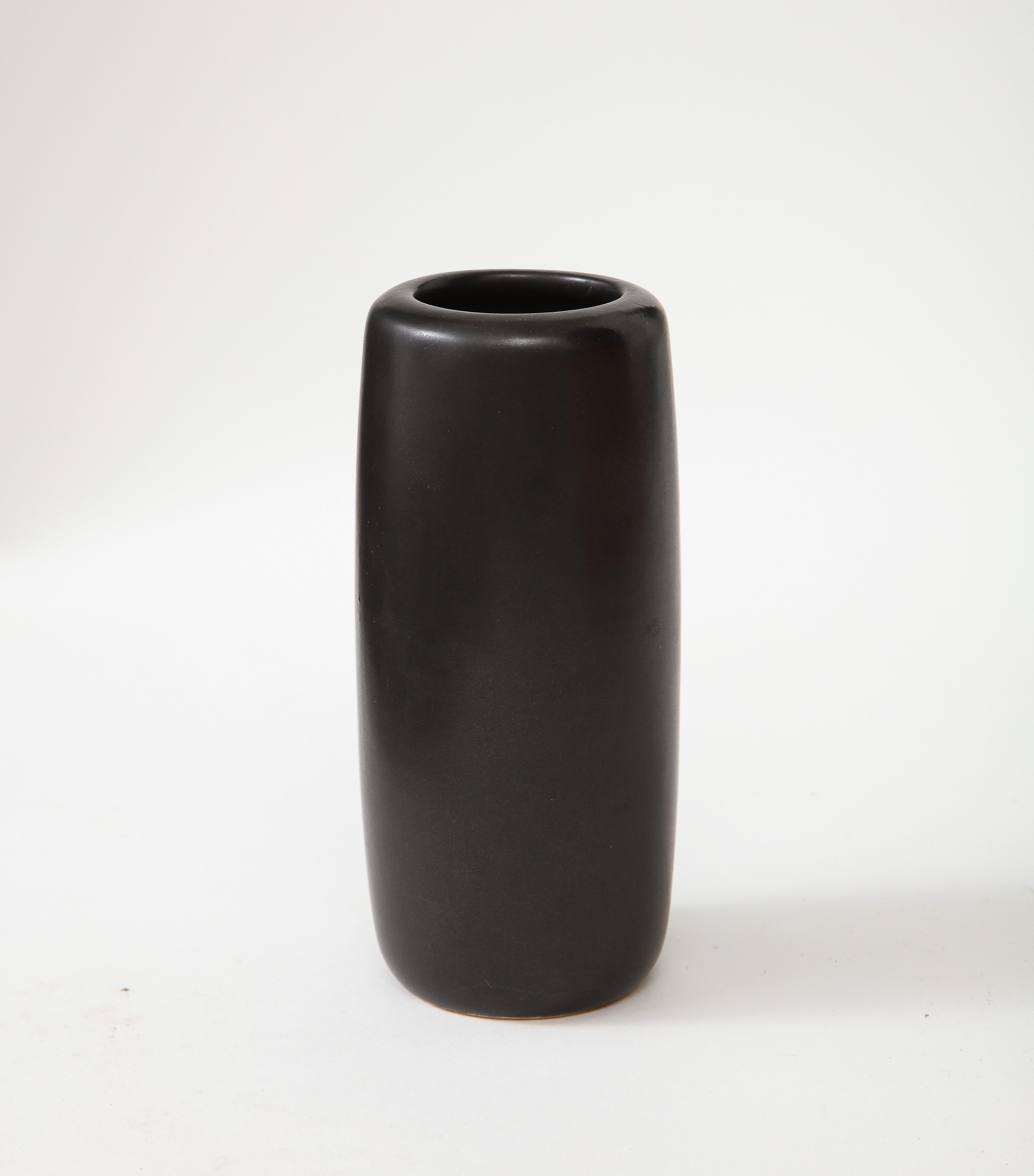Ceramic J. B. Matte Black Modern Vase, Signed, c. 1960 For Sale