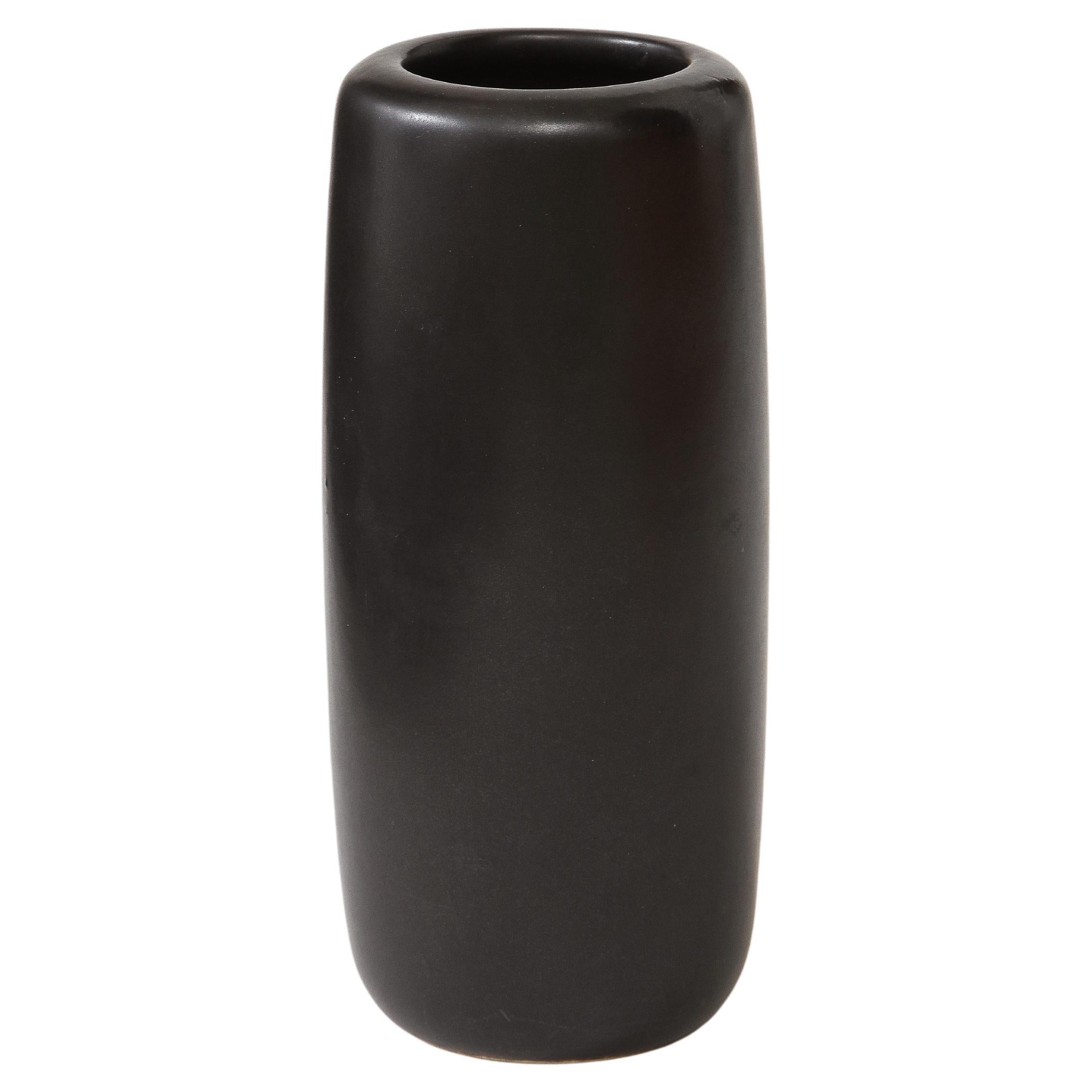 J. B. Matte Black Modern Vase, Signed, c. 1960 For Sale
