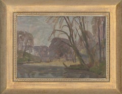 J. B - Early 20th Century Oil, Trees Over The Water