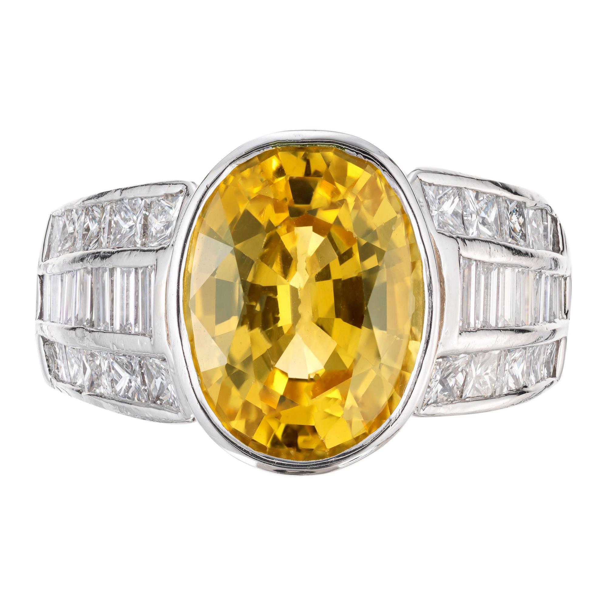 J. B. Star GIA 5.29 Carat Yellow Sapphire Diamond Platinum Engagement Ring For Sale
