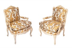 J.-B. Tilliard, Pair of A La Reine Louis XV Armchairs in Cream Lacquer, 1950s