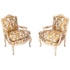J.-B. Tilliard, Pair of A La Reine Louis XV Armchairs in Cream Lacquer, 1950s
