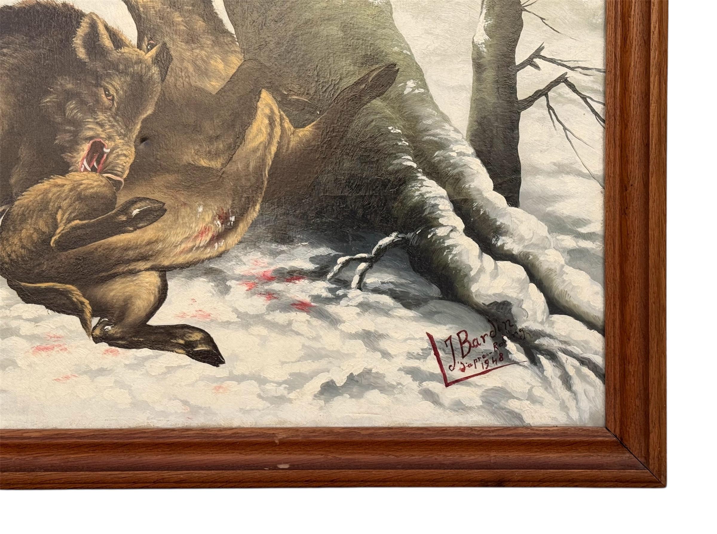 Toile J. BARDIN - Boart Fight, Huile sur toile, XXème siècle en vente