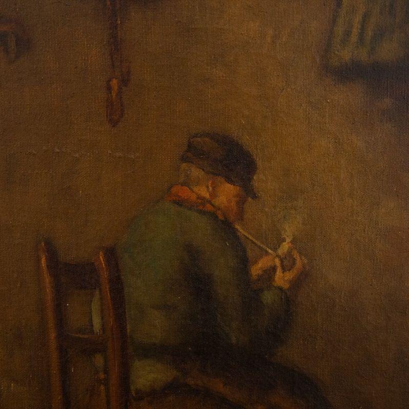 J. Batten  - Dutch School Early 20th Century Oil, Smoking Beside the Fire For Sale 4