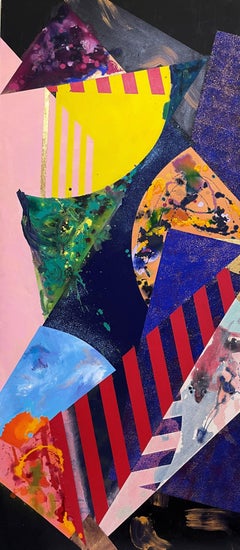 Croix de nuit, 82 x 37, géométrique abstraite colorée 