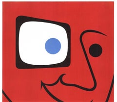 Original Televiseurs Point Bleu (Red) - Mid Century vintage poster, linen-backed