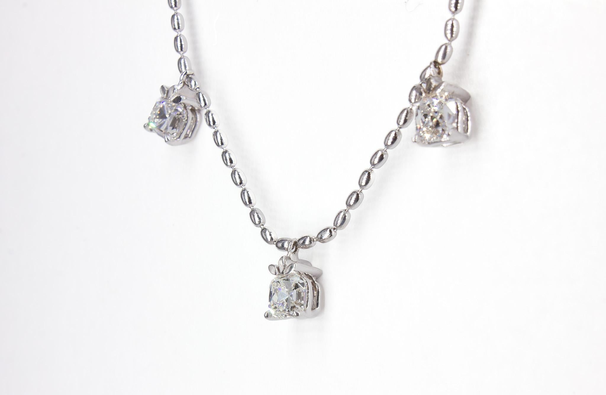Women's J. Birnach 18K White Gold Old Mine Cut Diamond Garland Necklace For Sale
