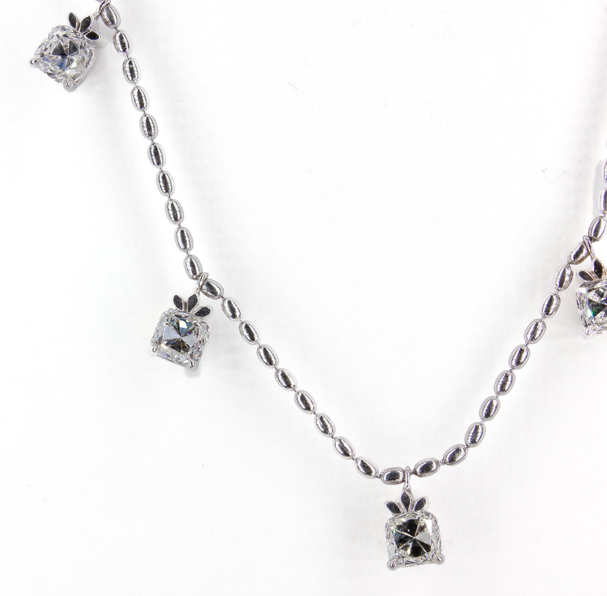 J. Birnach 18K White Gold Old Mine Cut Diamond Garland Necklace For Sale 1